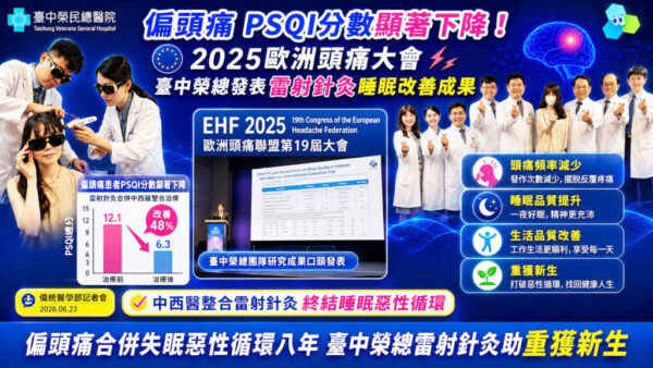 偏頭痛合併失眠惡性循環八年 臺中榮總雷射針灸助重獲新生