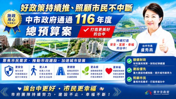 持續推好政策、照顧市民不中斷 中市政府通過116年度總預算案
