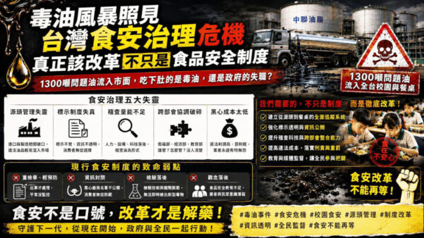 毒油風暴照見台灣食安治理危機  台灣真正該改革不只是食安制度